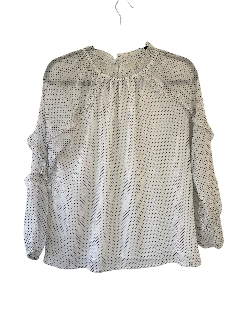 NWT LOFT white and black polka dot long sleeve blouse size s